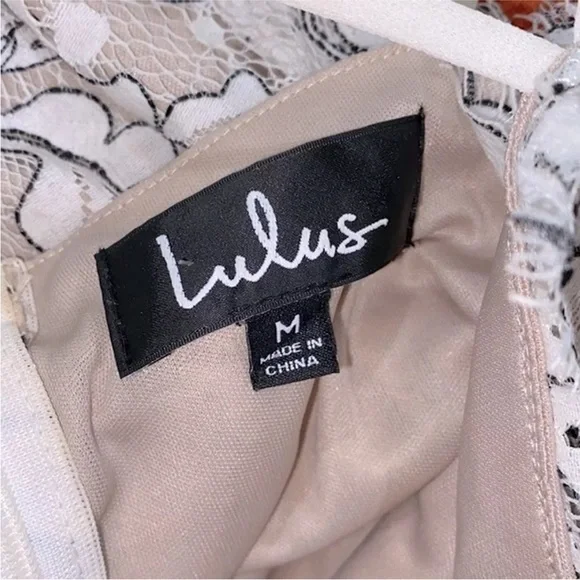 NWT Lulu’s Delicate Darling Beige & Ivory Lace Bodycon Halter Dress - Picture 3 of 10